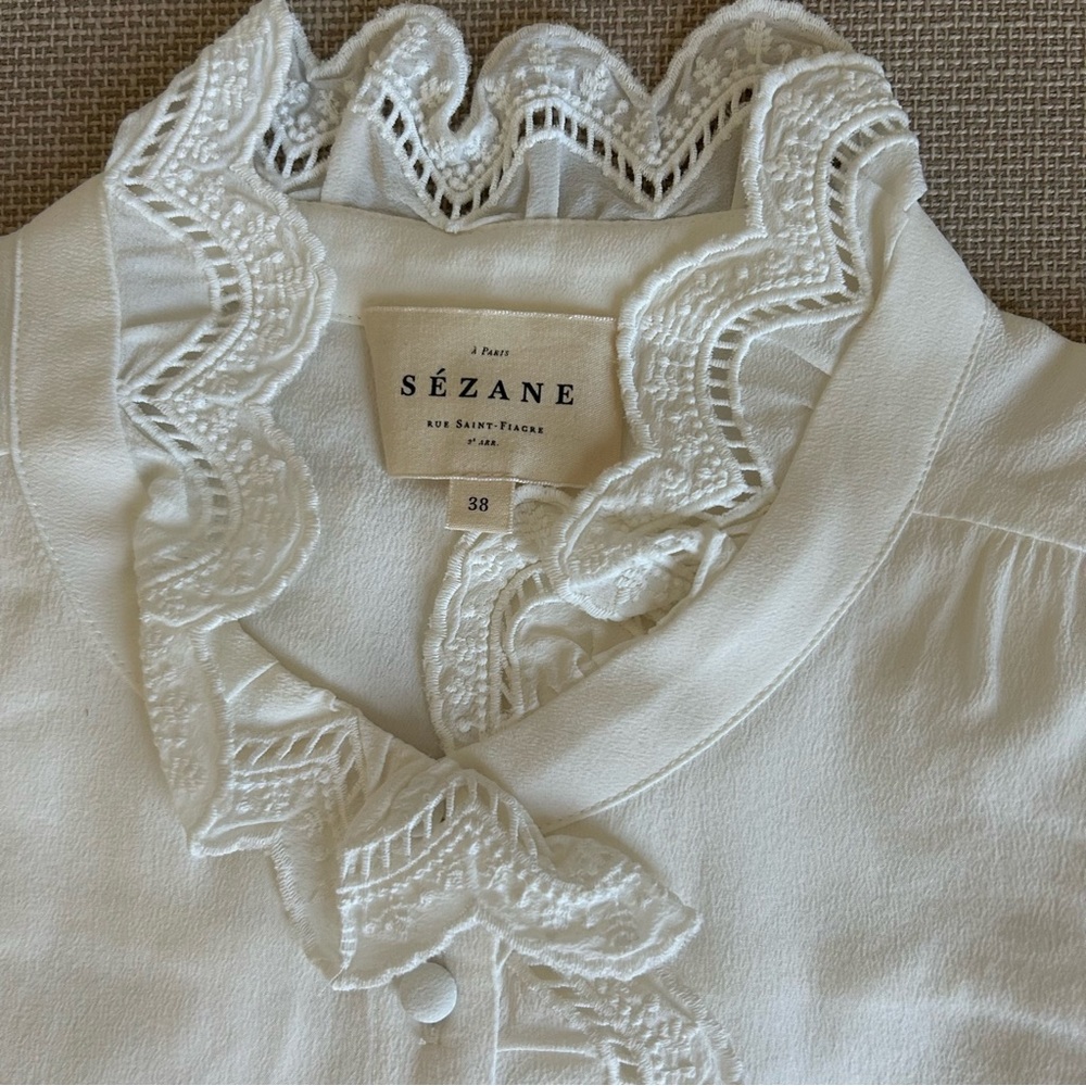 BEST Sezane Chlo Silk Blouse Ecru Ivory White French Classic Causal FR38/US6 - Picture 7 of 14